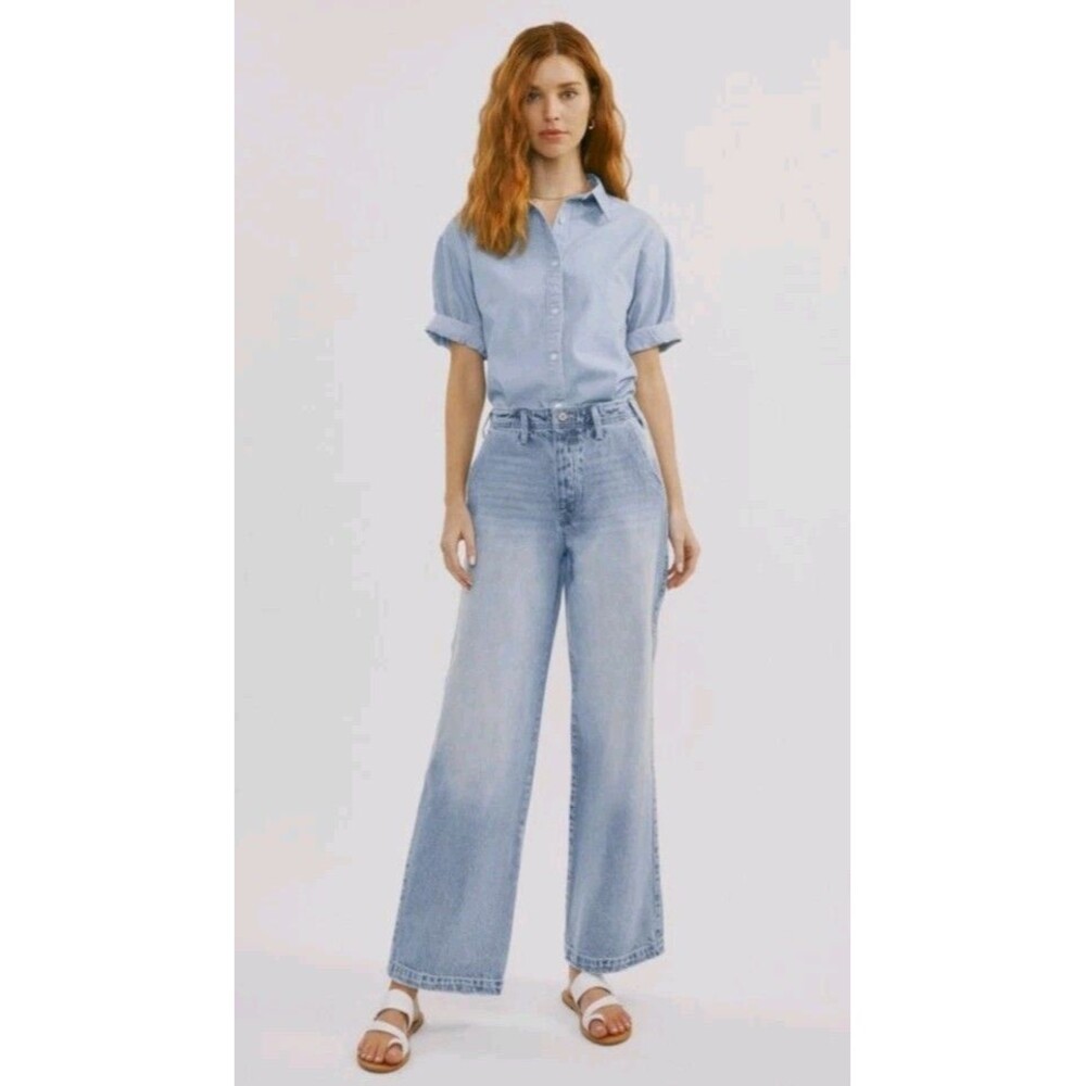 KanCan 90s Vintage High Rise Wide Leg Jeans Light Wash Button Fly 15/31 KC7948M